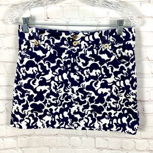 Lilly Pulitzer Horse of Course Corduroy Mini Skirt Womens Size 0 Navy Blue White